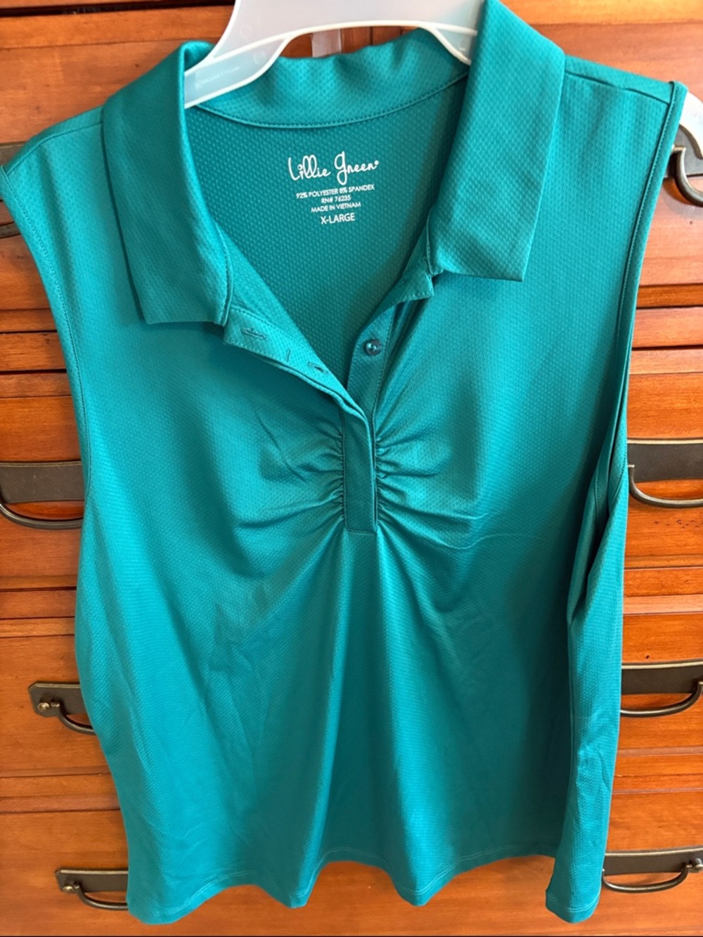 Lillie Green Teal Sleeveless Polo Tank with Ruched Front - X-Large